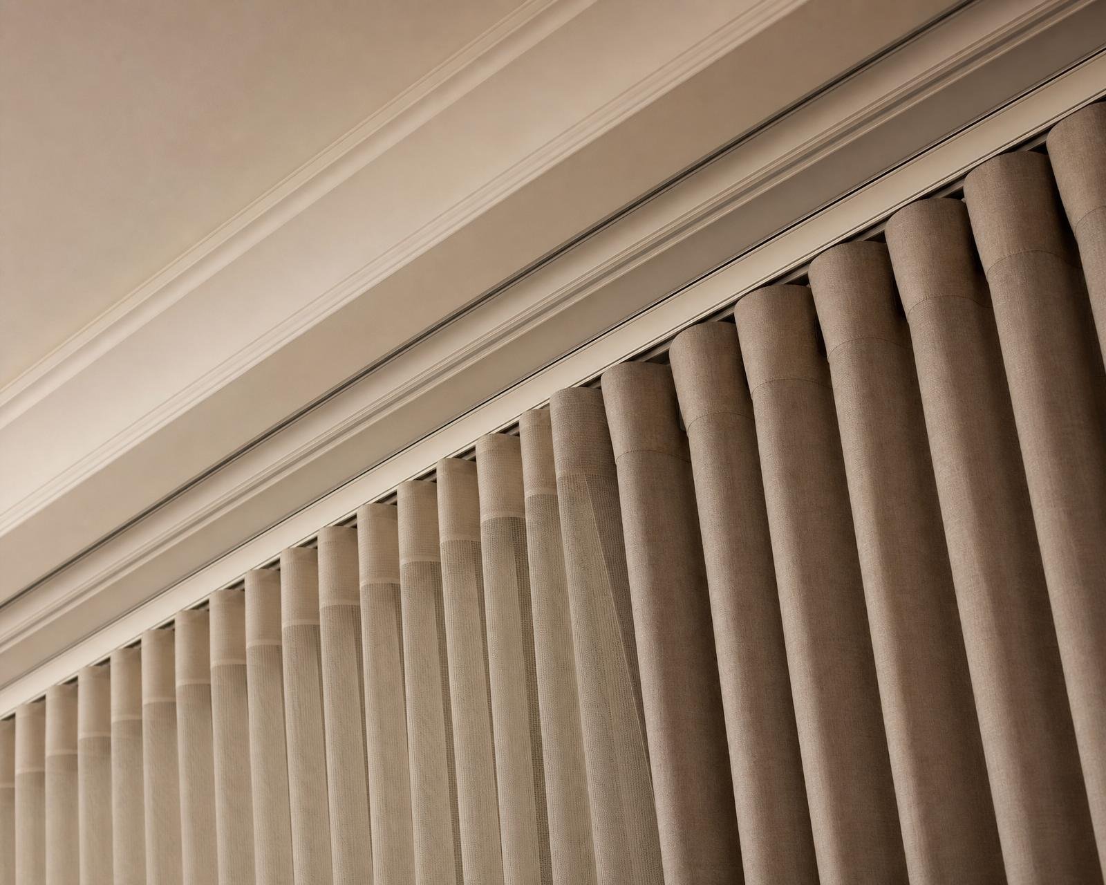 Parallel double-track ceiling installation showing twin curtain headers