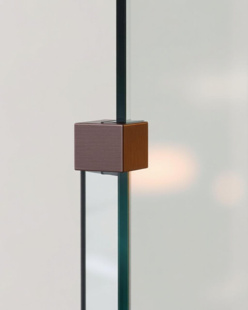 Detail of an aluminium glazing frame junction on a glass partition